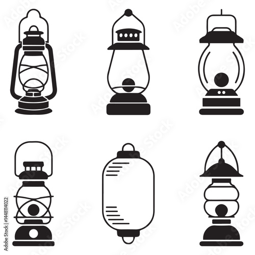 Set of lantern icons, vector illustration Vector Black silhouettes. with white background