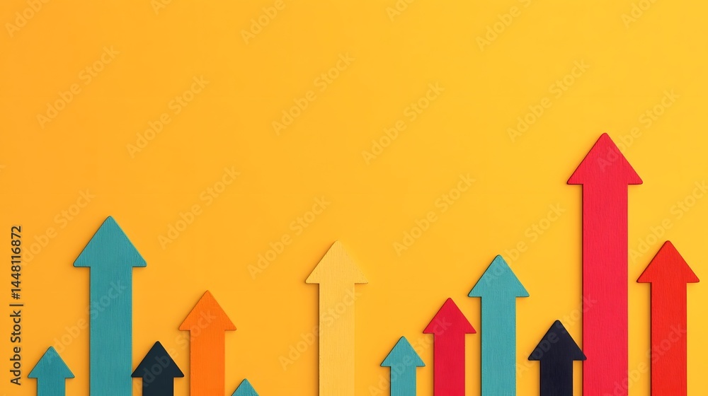 Abstract corporate growth and success represented by upward pointing arrows.