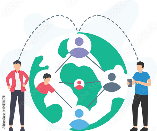 Manager connecting global remote teams through a laptop, using digital tools to foster communication, collaboration, and efficiency across different time zones. With video calls, instant messaging