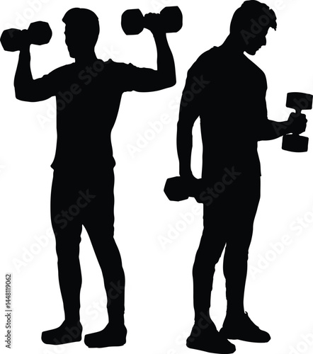 Men's Fitness Training Silhouettes Vector Set