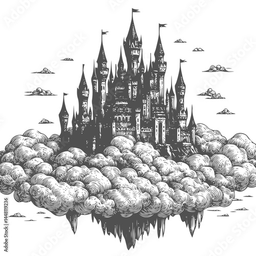 Stunning visual of a floating castle high above the clouds, merging surrealism with artistic charm.
