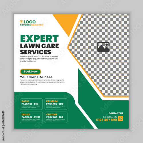 Lawns Landscaping and Gardening Services square Flyer or social media post design template, Lawns yard cleaning services web banner design  