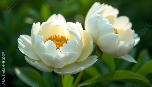 Fototapeta Naklejka Na Ścianę i Meble -  close up of white peonies and leaves