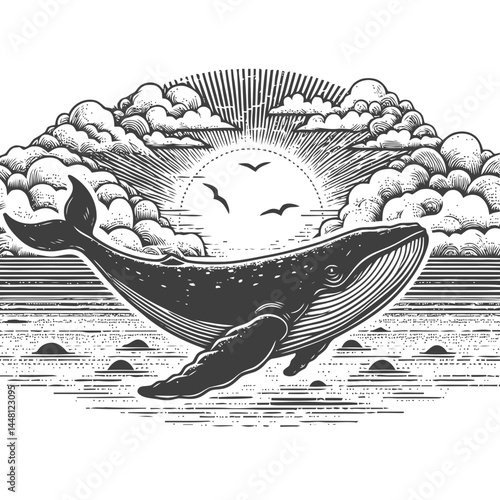 Magical scene of a whale gliding through a starlit sky, symbolizing freedom and boundless creativity.