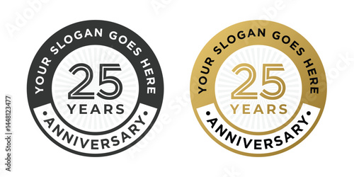 25 anniversary logo luxury circle emblem badge vector design illustration isolated in gold and black colors