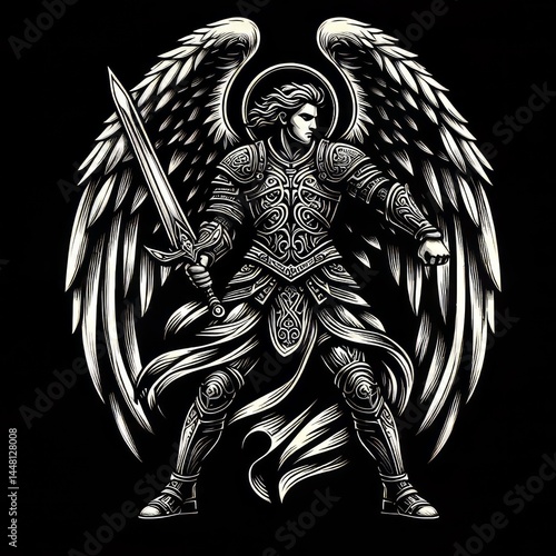 Powerful Angel in Ornate Armor, Ready for Battle