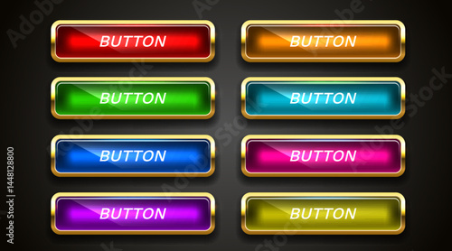 Light button, frame label, event web bar, buttons with color. Vector illustration