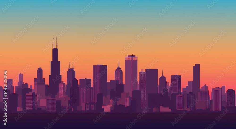 Cityscape Silhouette Sunset Sky Cityscape Silhouette Sunset Sky