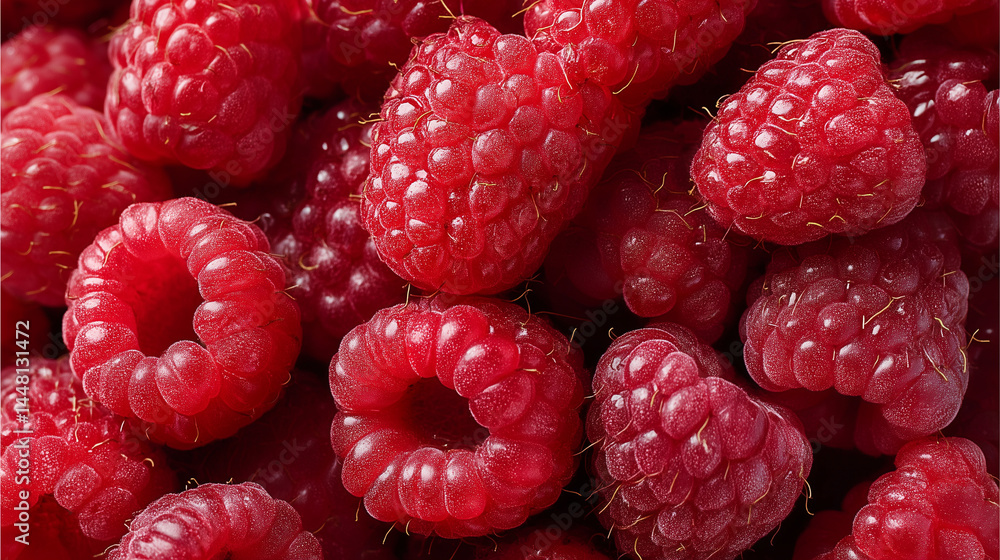 Fresh red raspberries close up with natural texture and juicy details Fresh red raspberries close up with natural texture and juicy details