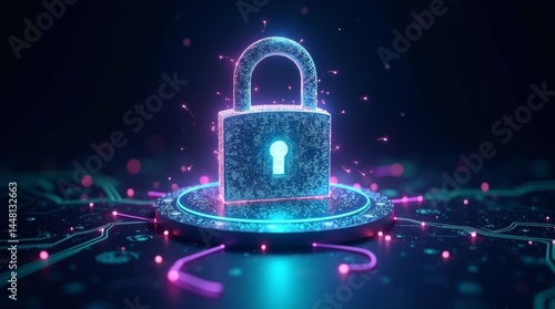 A highly detailed, vibrant, and exaggerated 3D illustration of a cybersecurity concept, featuring a large, ornate lock constructed from intricate, swirling patterns of digital codes