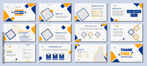 Education Design School PowerPoint presentation slide template. Utilize a contemporary background for a keynote presentation, brochure design, website slider, landing page, or annual report.