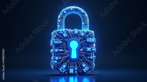 A highly detailed, vibrant, and exaggerated 3D illustration of a cybersecurity concept, featuring a large, ornate lock constructed from intricate, swirling patterns of digital codes