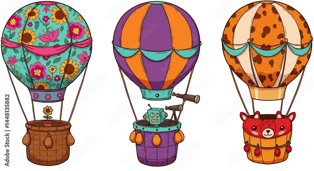 Obraz premium Cute Hot Air Balloons Cartoon Illustration