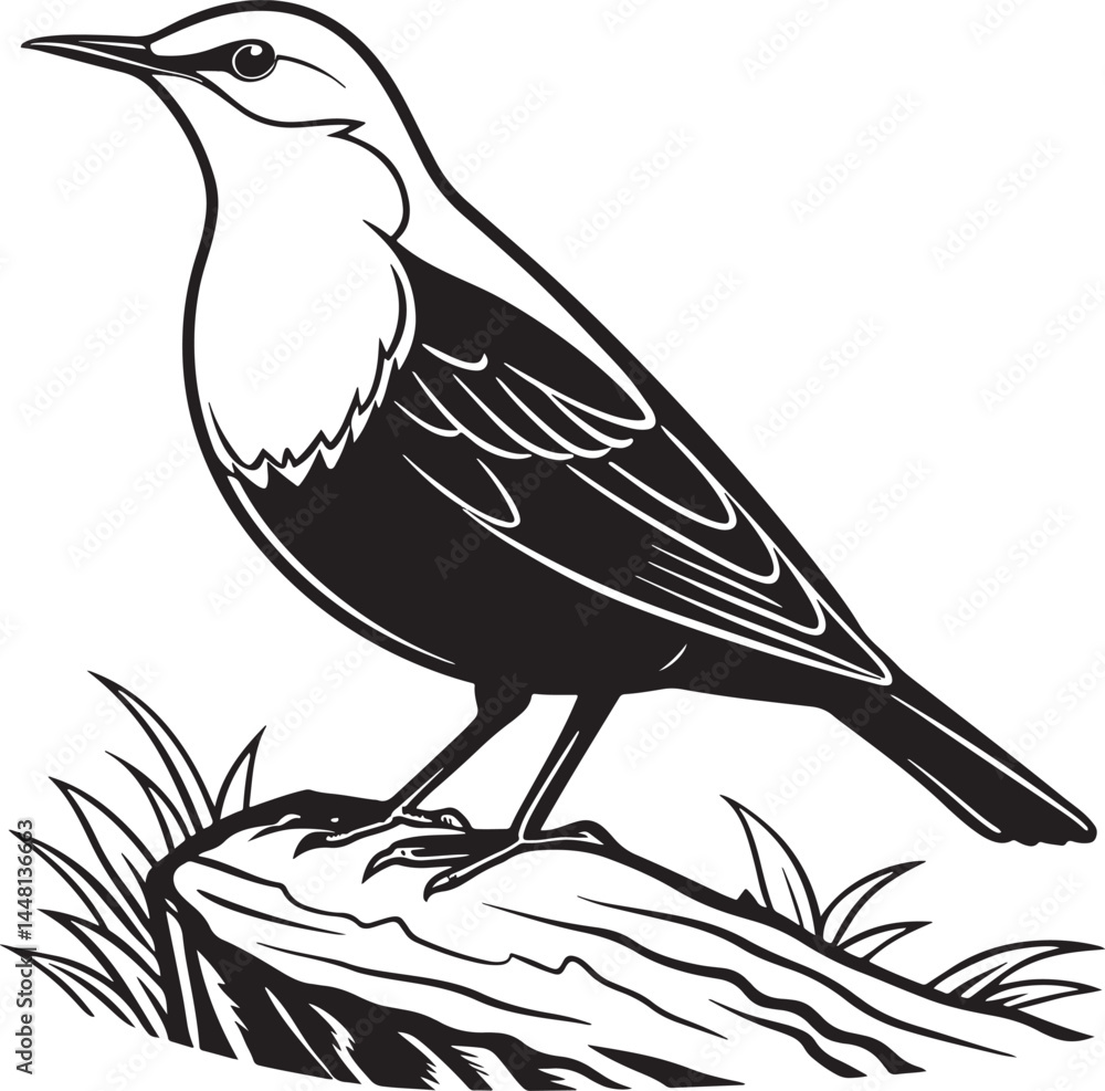 Obraz premium White-Throated Dipper bird silhouette vector Illustration