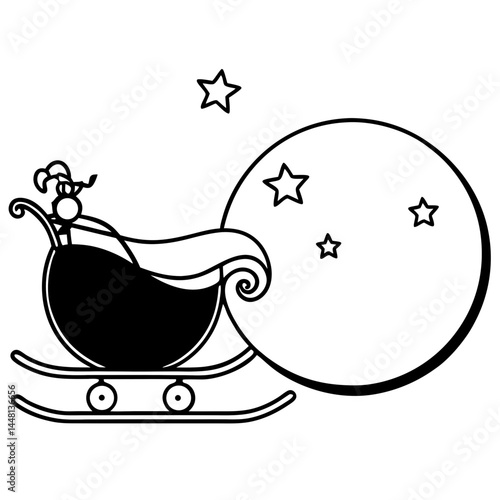Sleigh Silhouette Over Full Moon Vector