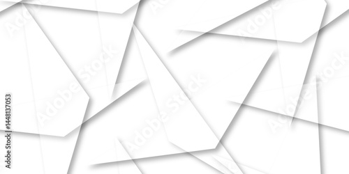 Abstract background with liens and triangles shape on white background. White and grey geometric overlapping rectangle pattern Geometric background soft shadows as patten ..White polygon textured .