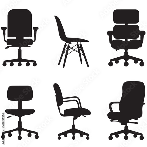 set vector various style office chair silhouettes