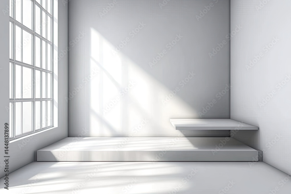 Fototapeta premium Empty modern corner room with shelf