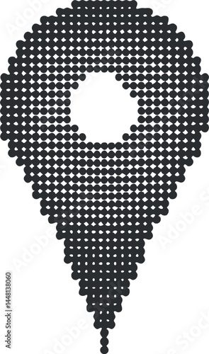 Halftone dotted black map location pin icon symbolizing navigation and geolocation pointer