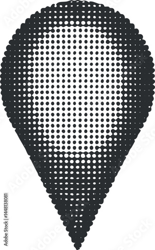 Halftone style black and white location pin icon used for map navigation and positioning