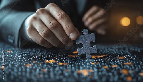 leadership metaphor with a businessman solving a puzzle, representing ingenuity and business strategy, logistics solution concept for management problemsolving