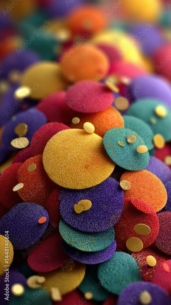 Colorful array of textured circles displayed at a festive celebration for arts and crafts in a vibrant setting Colorful array of textured circles displayed at a festive celebration for arts and crafts in a vibrant setting