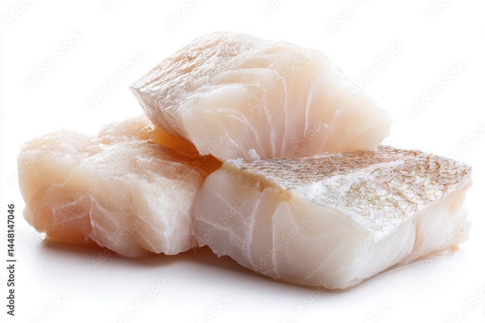 Raw cod fillets on white background arranged Raw cod fillets on white background arranged