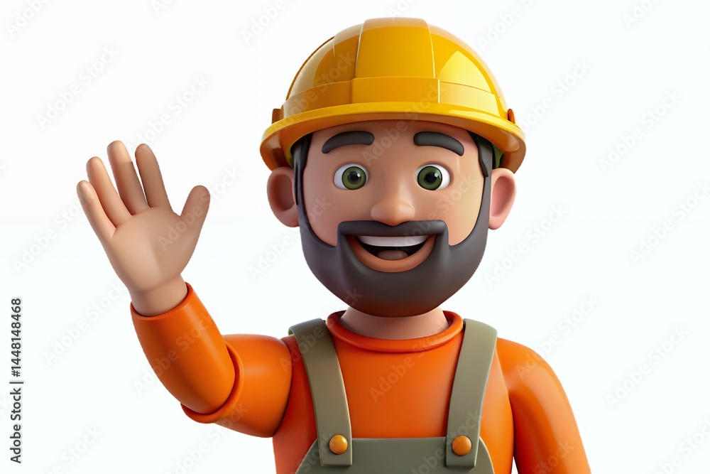 Friendly Cartoon Construction Worker Waving Hello Friendly Cartoon Construction Worker Waving Hello