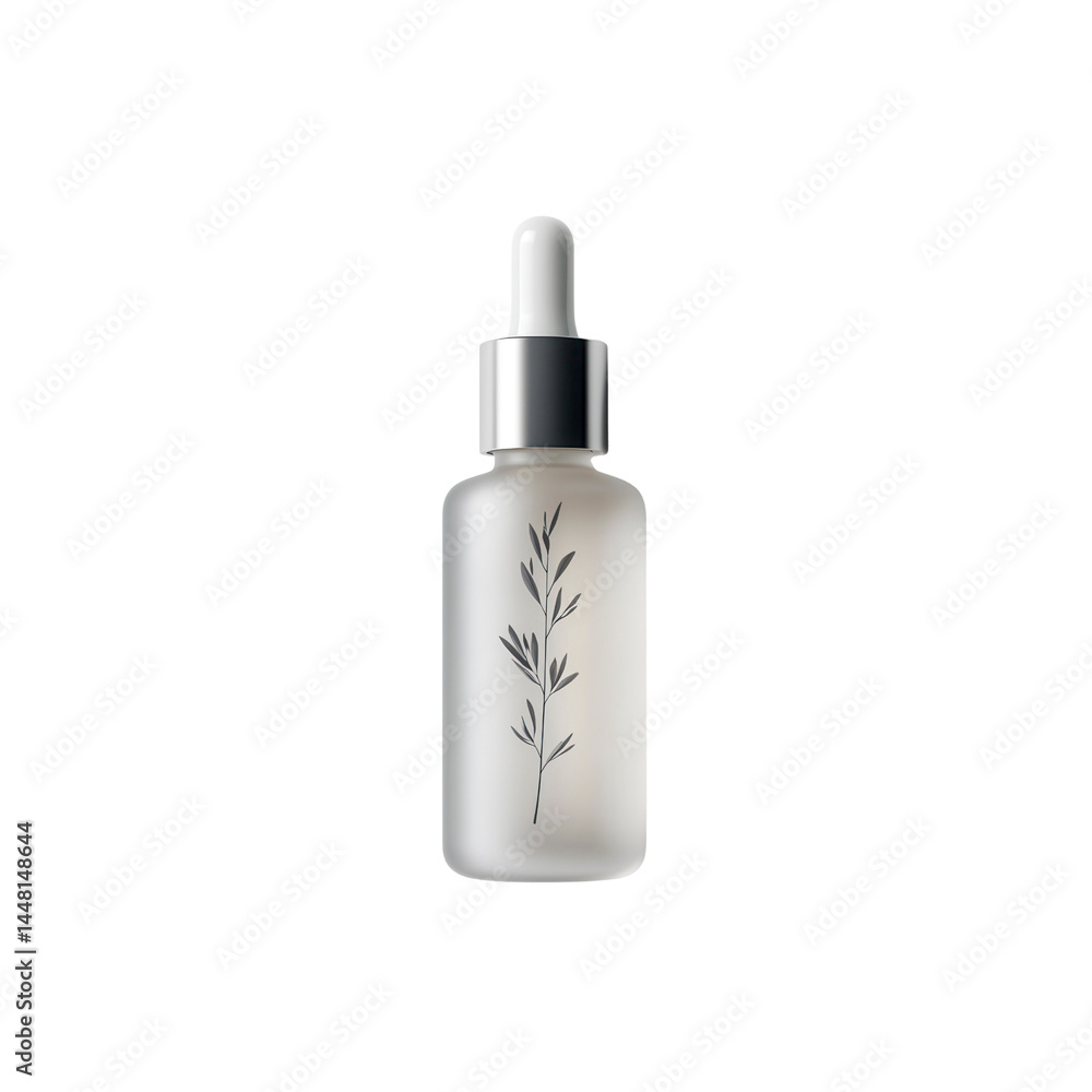 Frosted Glass Dropper Bottle with Botanical Design - Skincare Product Mockup Frosted Glass Dropper Bottle with Botanical Design - Skincare Product Mockup