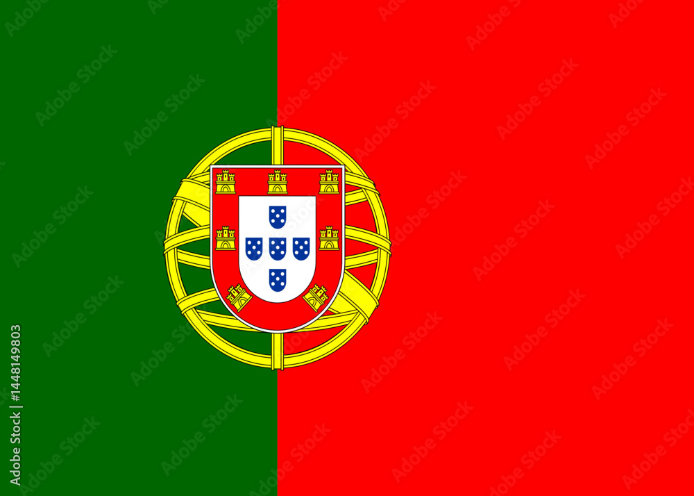 Portuguese flag with green red and national emblem Portuguese flag with green red and national emblem