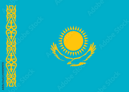 Kazakhstan flag with blue background and sun emblem