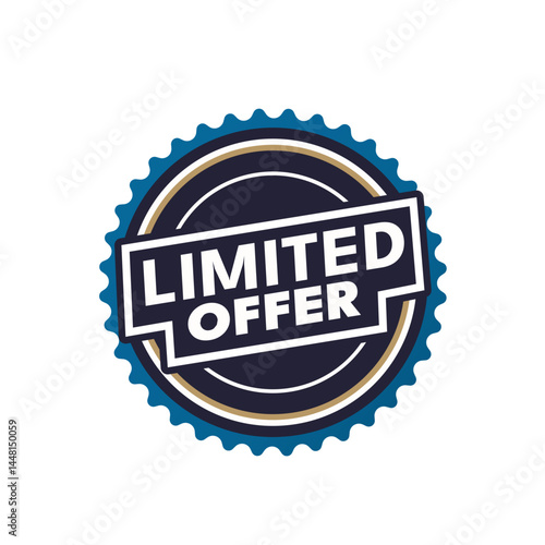 Limited Offer – navy blue vintage sticker, retro badge – vector illustration