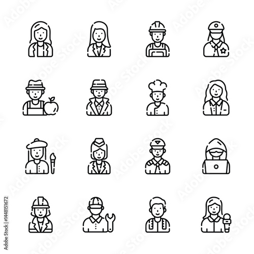 Grab this amazing set of male and female character line icons