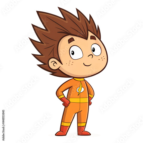 Cartoon superhero boy character in costume, isolated on transparent background