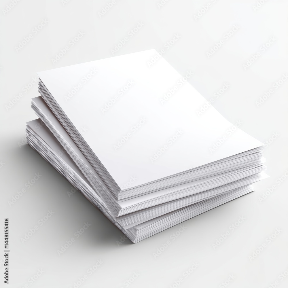 A stack of blank white paper sheets placed on a clean, light-colored surface. A stack of blank white paper sheets placed on a clean, light-colored surface.