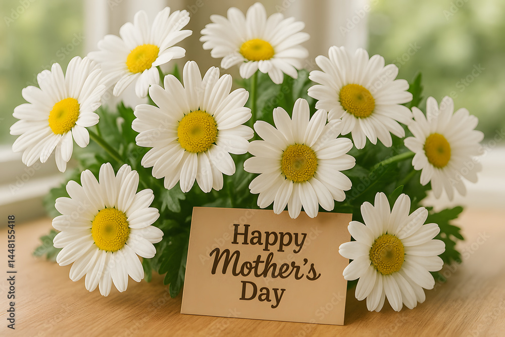 Obraz premium Happy Mother's Day Greeting with Daisies