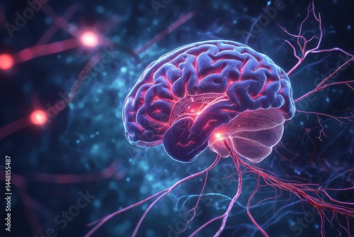 Human brain anatomy showcasing nervous system connections in vibrant detail