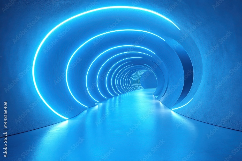Obraz premium Illuminated blue neon swirl corridor creating an abstract light effect
