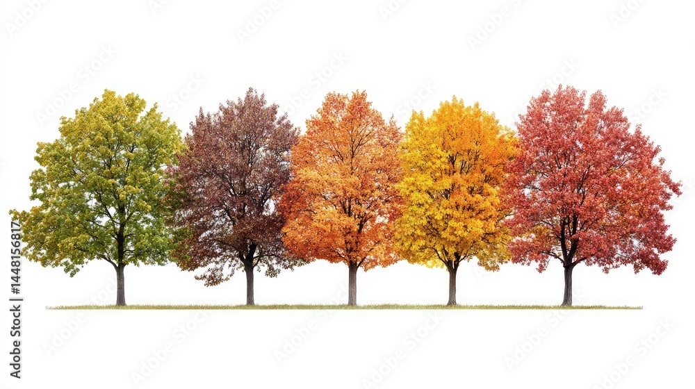 Colorful autumn trees in perfect PNG cutout, mix of Sorbus and oak species for design use Colorful autumn trees in perfect PNG cutout, mix of Sorbus and oak species for design use