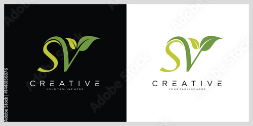 Initial letter SV monogram logo with leaf design
