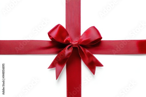 Red ribbon bow on white background perfect for gift wrapping and celebrations