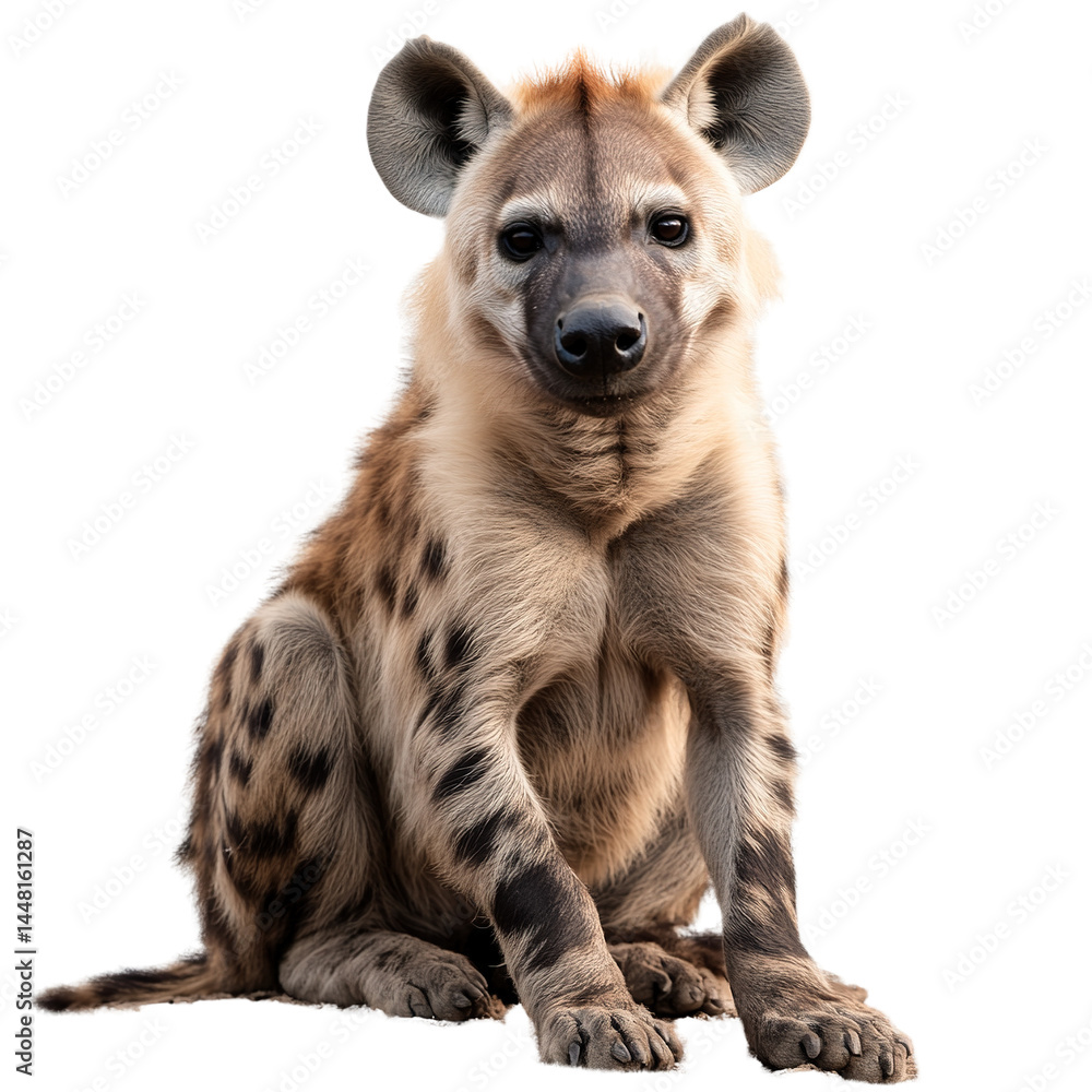 Isolated Spotted Hyena Portrait with Striking Contrast against Black Backdrop Isolated Spotted Hyena Portrait with Striking Contrast against Black Backdrop