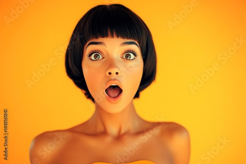 Obraz na płótnie Commercial commercial visual idea. Short trim - straight hair. Stunning very astounded mixed-race girl - for ads, ad page and social platforms use. African american fashion photo. Colored girl. w salonie