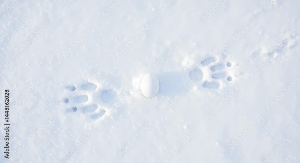 Fototapeta premium Egg and Animal Track in White Snow