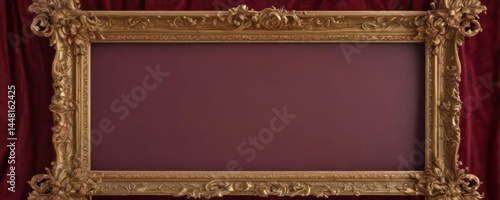 Ornate gold frame with swirling scrolls against plush burgundy velvet  , ornate, pattern