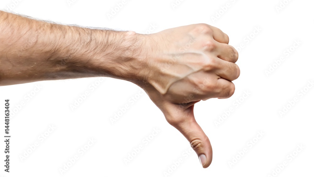 A hand pointing down isolated on white background A hand pointing down isolated on white background