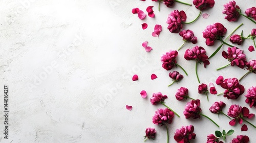 Flat composition of red clover with sharp focus on floral texture, clean botanical white background