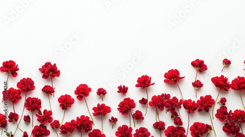 Flat composition of red clover with sharp focus on floral texture, clean botanical white background