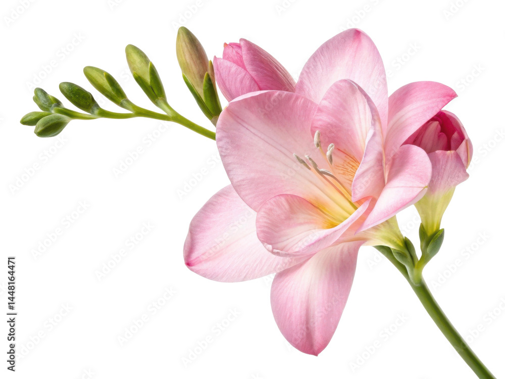 Beautiful freesia flower in soft pink hues showcases delicate petals and budding blooms, evoking sense of tranquility and elegance Beautiful freesia flower in soft pink hues showcases delicate petals and budding blooms, evoking sense of tranquility and elegance