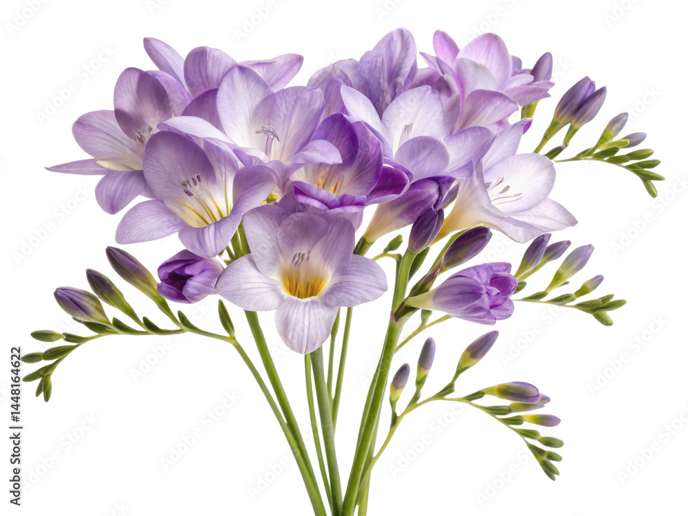 Beautiful bouquet of freesia flowers showcases delicate purple petals and vibrant green stems, perfect for brightening any space Beautiful bouquet of freesia flowers showcases delicate purple petals and vibrant green stems, perfect for brightening any space